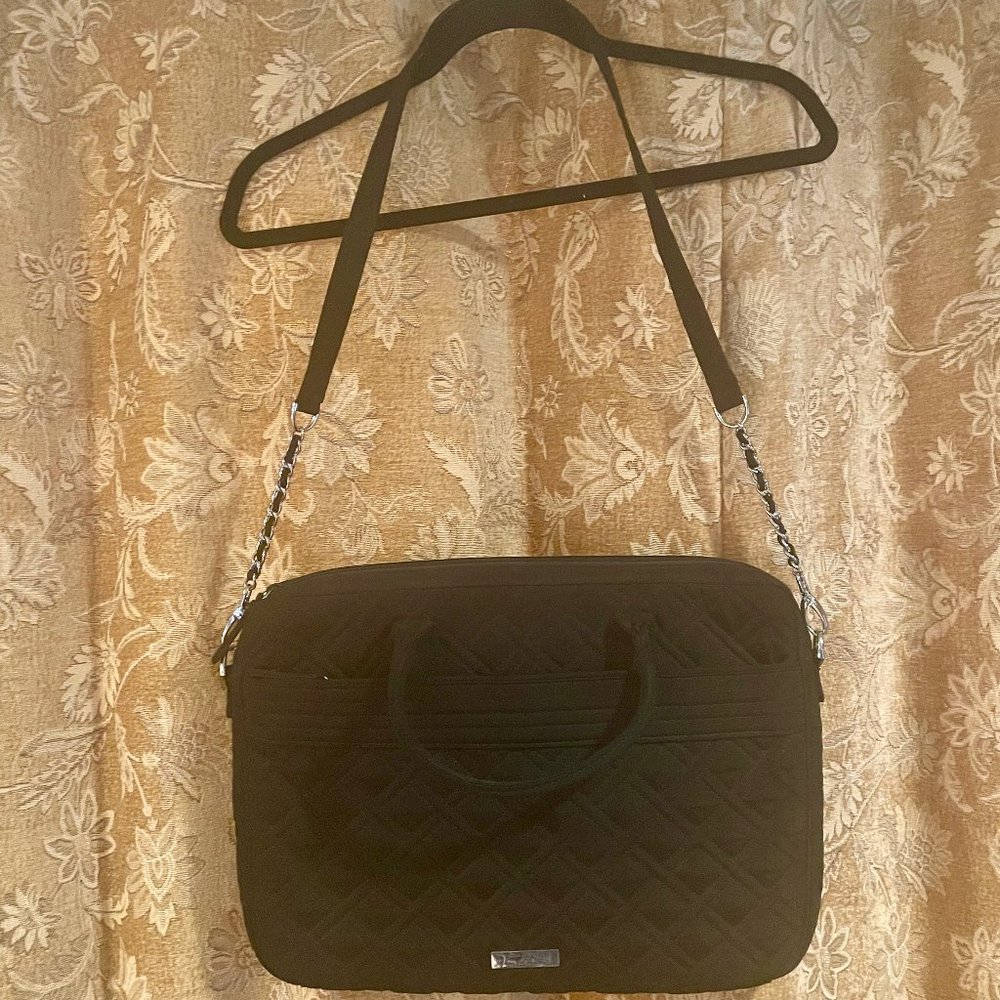 Vera Bradley Black Quilted Laptop Bag with Shoulder Straps and Handles
